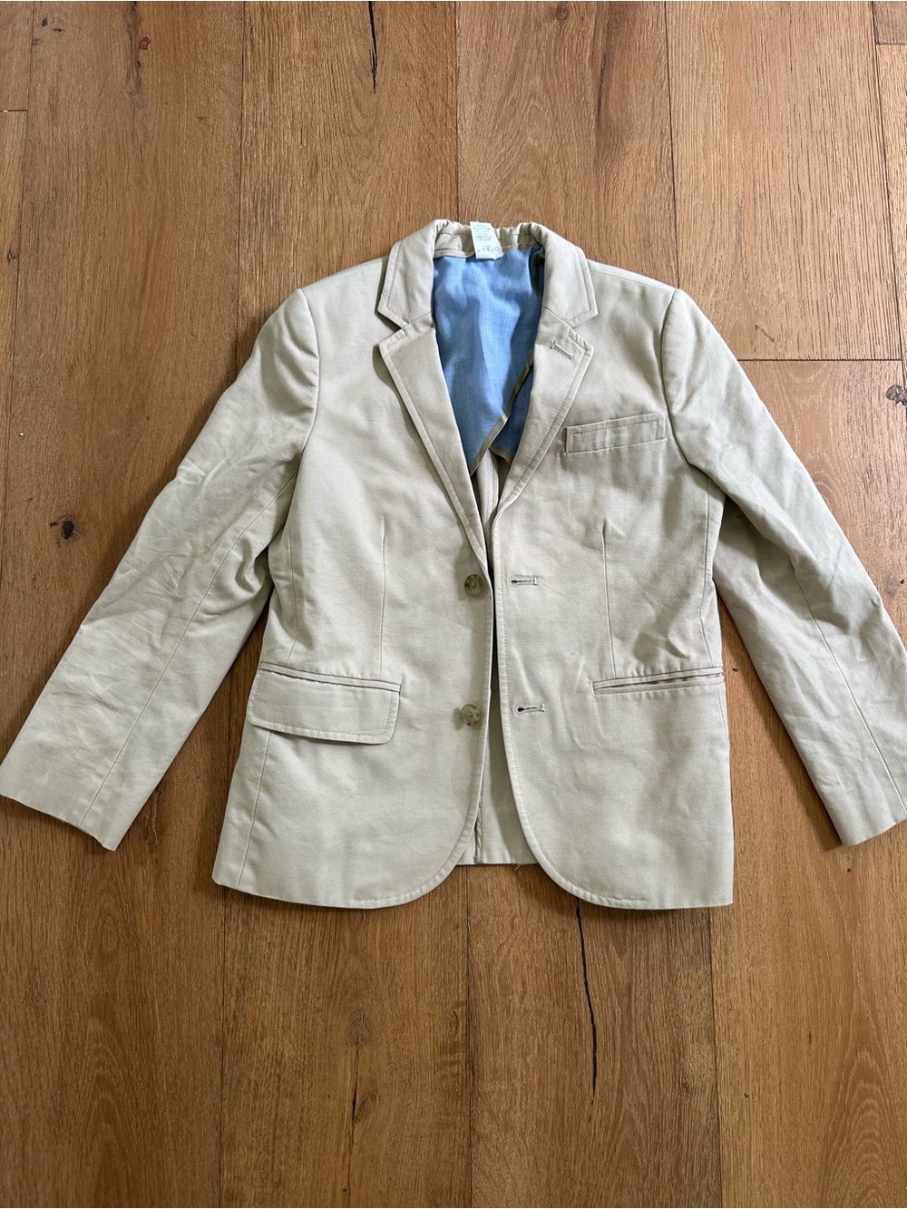 Crewcuts Thompson Beige Kids Blazer with Light Blue Lining - size 8